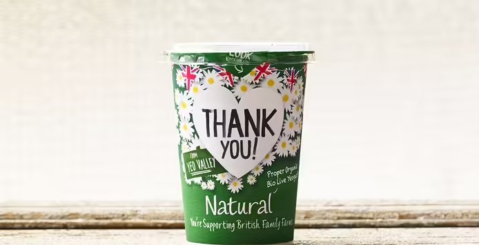 Yeo Valley yogurt with thank you message